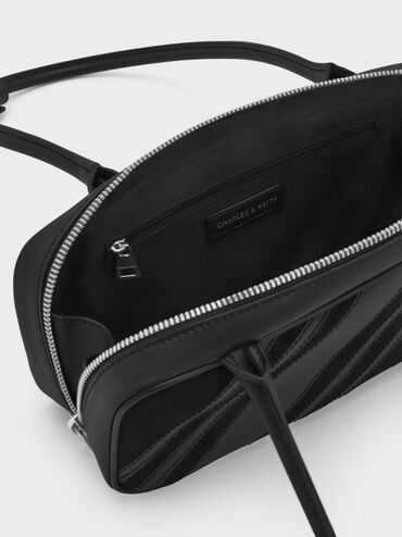 Zeya Recycled Suede Striped Shoulder Bag, Noir, hi-res