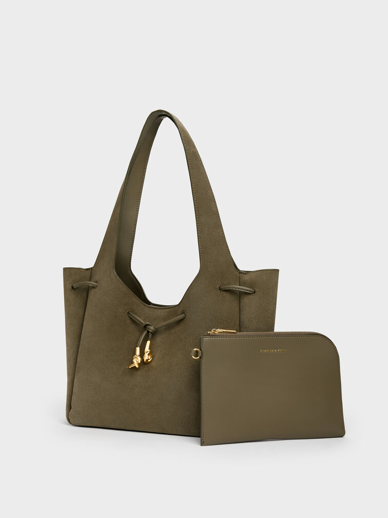 Mila Metallic-Knot Tote Bag, Deep Olive, hi-res