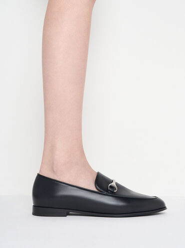 Leslie Metallic-Accent Loafers, Black, hi-res