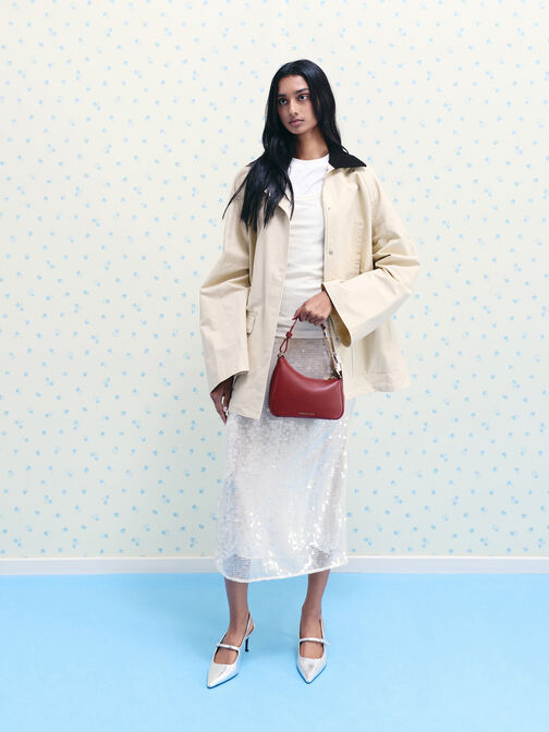 شنطة كتف ميني أغاثا مزينة بسلسلة, برغندي, hi-res