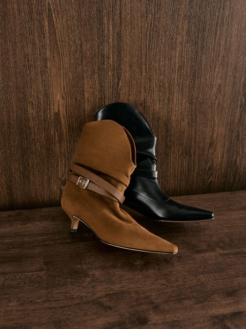 بوت بكعب ومقدمة مربعة وكشكشة, أسود, hi-res