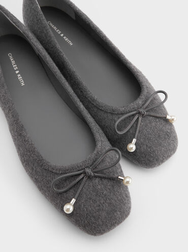 Barbara Felt Pearl-Bow Ballet Flats, Grey, hi-res