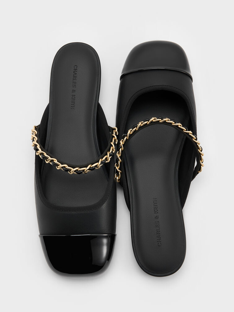 صندل مولز بحزام سلسلة لامع, أسود, hi-res