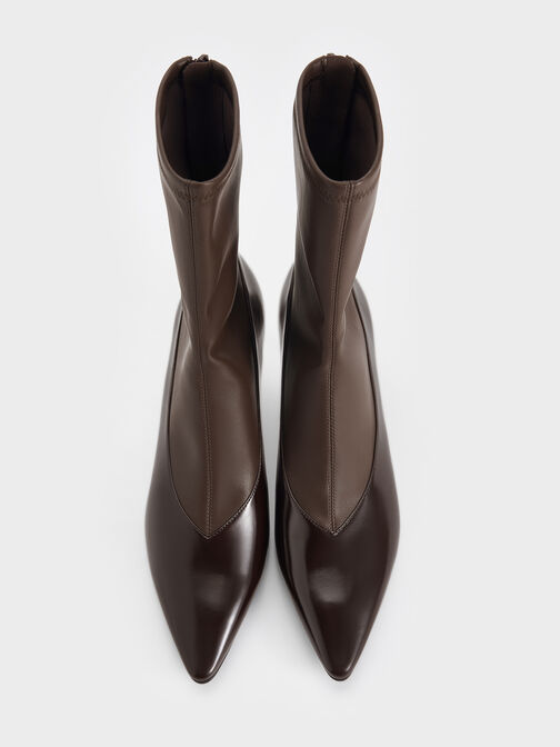 بوت للكاحل بسحاب خلفي بكعب ستيليتو ومقدمة مدببة, بني داكن, hi-res