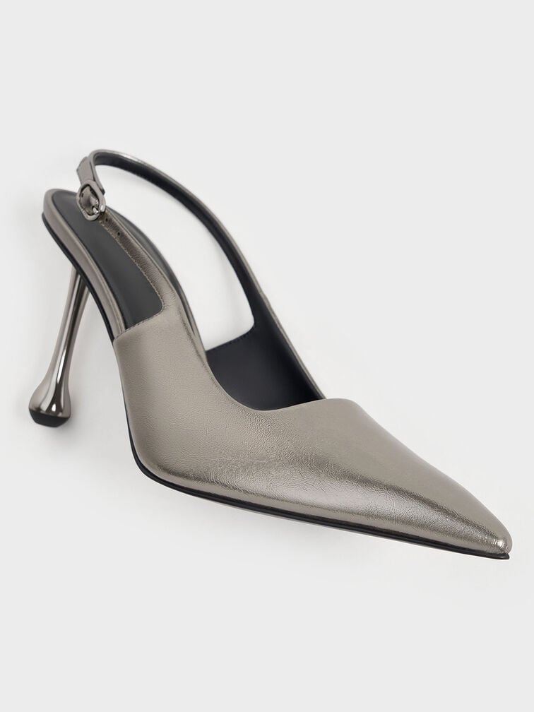 حذاء بامبس معدني بكعب منحوت ومقدمة مدببة, رمادي بيوتر, hi-res