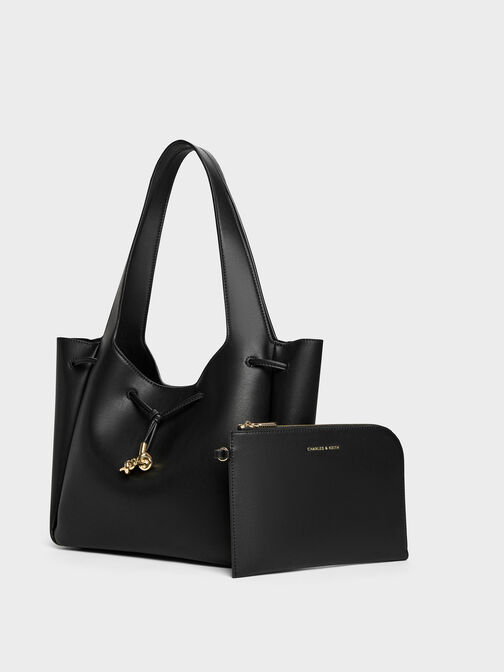 حقيبة توت ميلا برباط وعقدة معدنية, أسود, hi-res