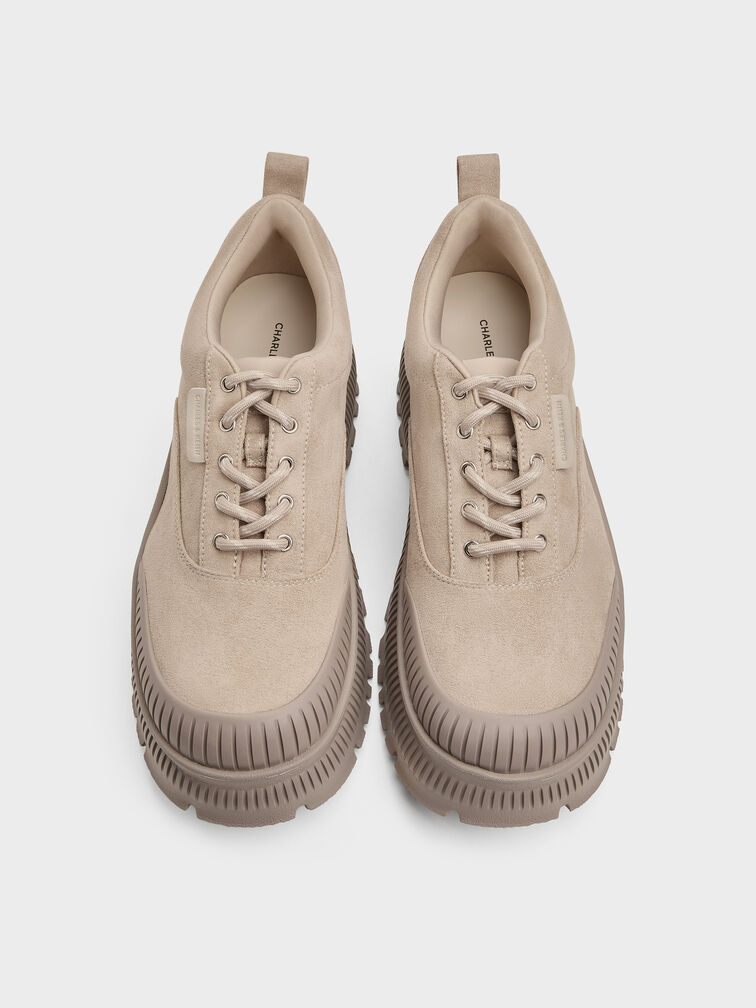 Darra Faux Suede Ridged-Sole Platform Sneakers, Beige, hi-res