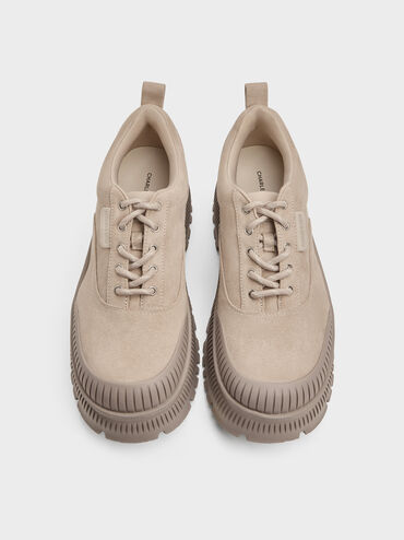 Darra Faux Suede Ridged-Sole Platform Sneakers, Beige, hi-res