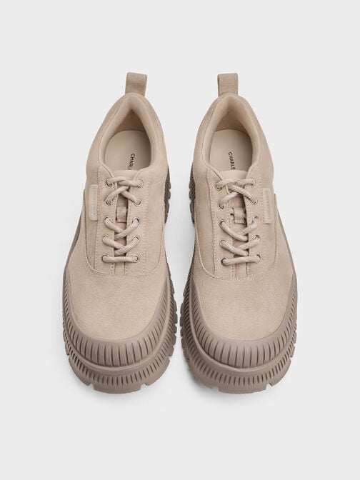 Darra Faux Suede Ridged-Sole Platform Sneakers, Beige, hi-res