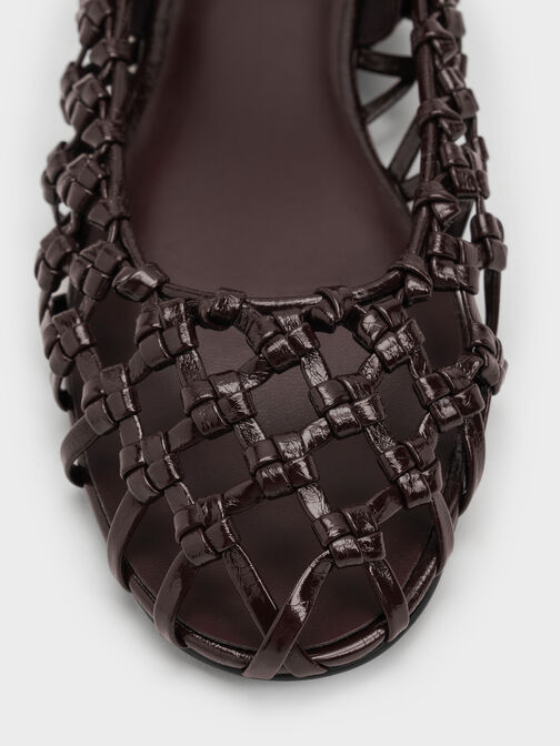 Woven Mary Jane Flats, Burgundy, hi-res
