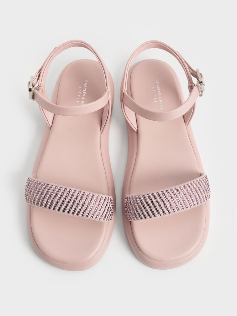 Girls' Crystal-Pearl Puffy Sandals, Light Pink, hi-res