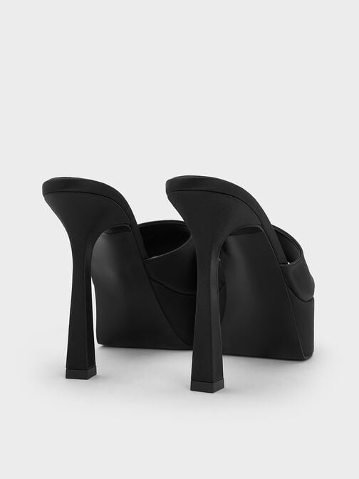 صندل مولز بكعب عالٍ ونعل سميك من الساتان, أسود خشن, hi-res