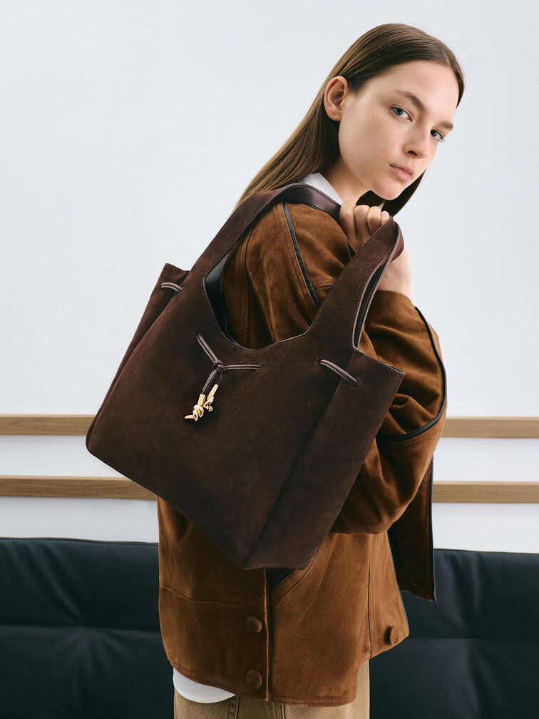 Mila Metallic-Knot Tote Bag, Espresso Brown, hi-res