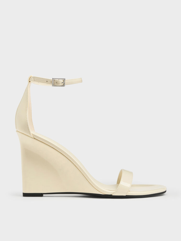 Patent Ankle-Strap Wedges, Butter, hi-res