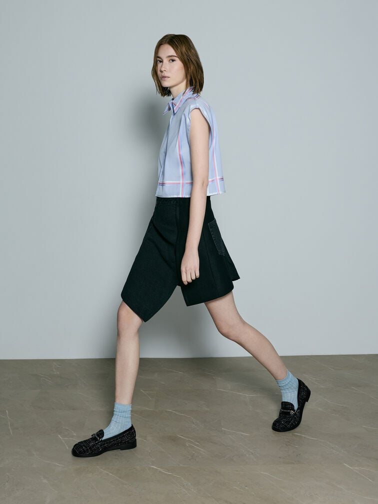 لوفر تويد بسلسلة مجدولة وإكسسوار معدني, أسود خشن, hi-res