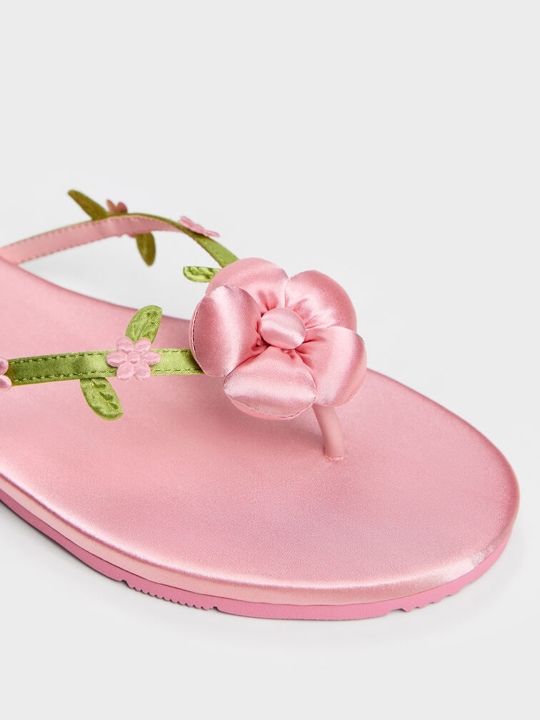 صندل مزين بالزهور المنتفخة, وردي, hi-res