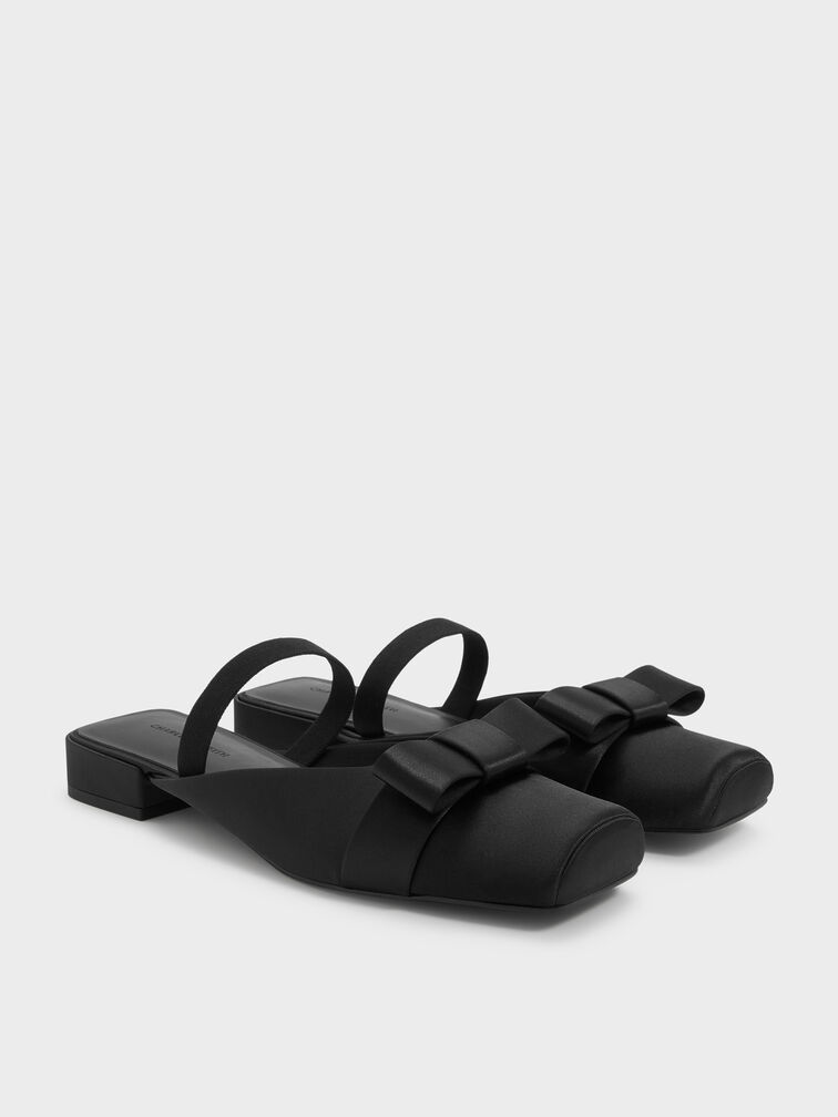 Brantley Bow Mules, Black Textured, hi-res