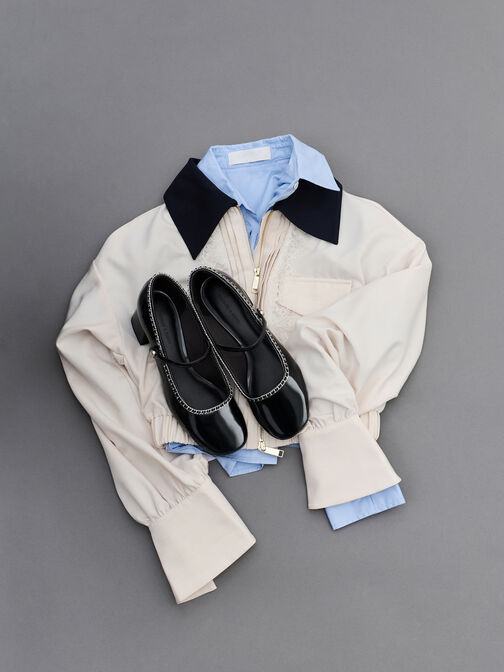 حذاء ماري جين بكعب عريض وسلسلة مجدولة, صندوق أسود, hi-res