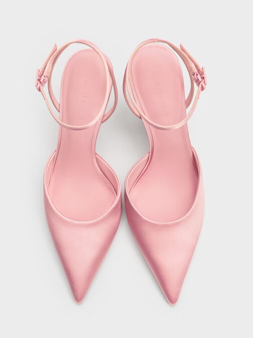 حذاء بكعب مدبب مزين بالزهور وحزام للكاحل, وردي, hi-res