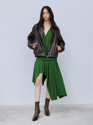 بوت للكاحل بسحاب خلفي بكعب ستيليتو ومقدمة مدببة, بني داكن, hi-res