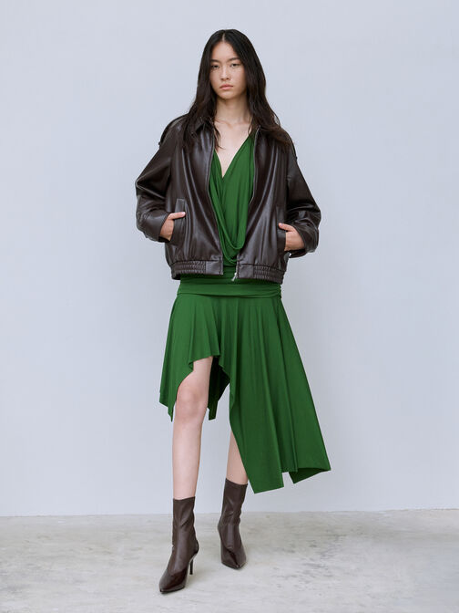 بوت للكاحل بسحاب خلفي بكعب ستيليتو ومقدمة مدببة, بني داكن, hi-res