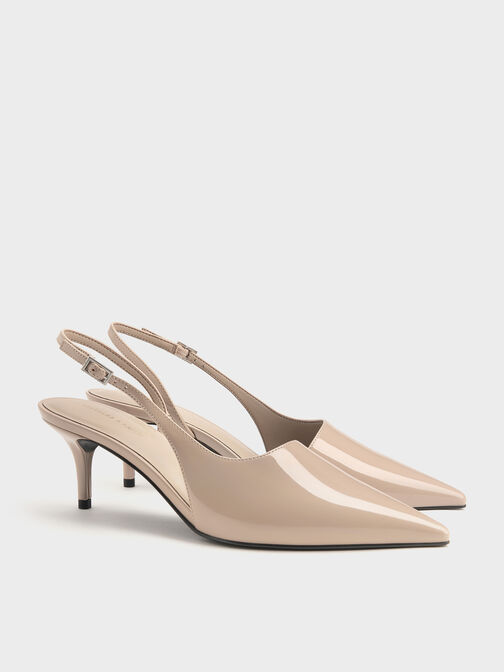 Patent Pointed Slingback Pumps, Taupe, hi-res