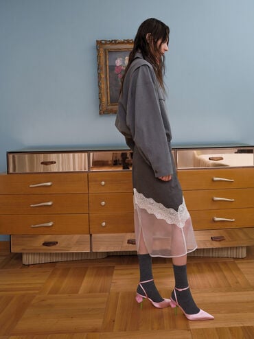 حذاء بكعب مدبب مزين بالزهور وحزام للكاحل, وردي, hi-res