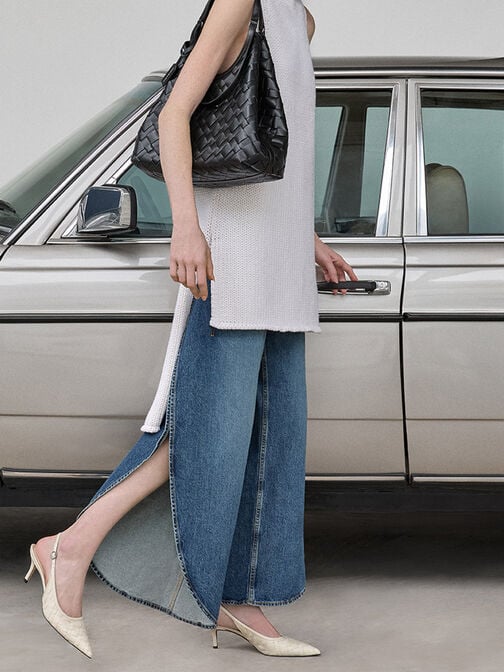 حذاء كعب منسوج بحزام خلفي ومقدمة مدببة, أبيض طباشيري, hi-res