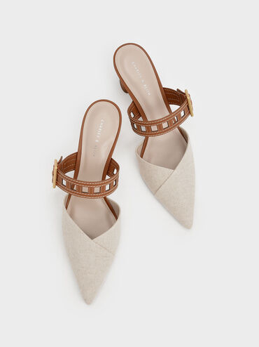 Sepphe Cut-Out Strap Heeled Mule Pumps, Caramel, hi-res