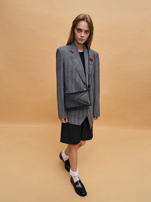 حقيبة كتف ميدوري بتصميم هندسي, أسود عميق, hi-res