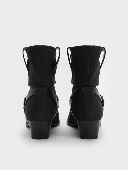 Studded-Strap Ruched Ankle Boots, Black, hi-res
