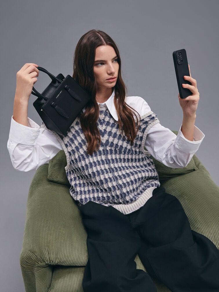 حقيبة توت من ألين بتصميم متماسك على شكل شبه منحرف, أسود كلاسيكي, hi-res