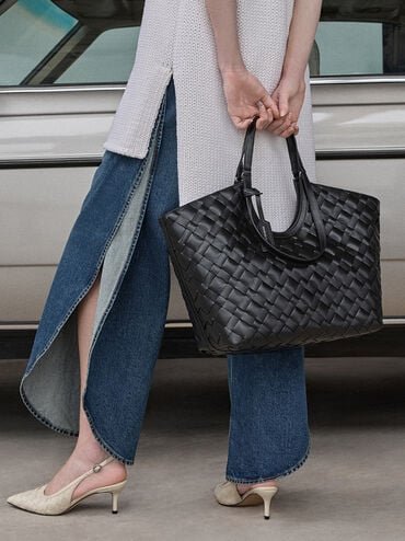 حذاء كعب منسوج بحزام خلفي ومقدمة مدببة, أبيض طباشيري, hi-res