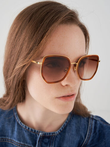 نظارة شمسية بإطار فراشة من الأسيتات المعاد تدويره, لون صدفة السلحفاة, hi-res