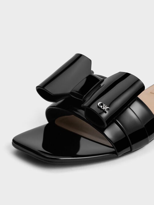 Lu Patent Leather Bow Slide Sandals, Black Patent, hi-res
