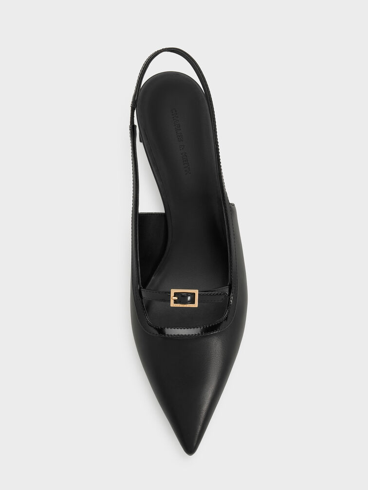 Buckle-Strap Slingback Pumps, Black, hi-res