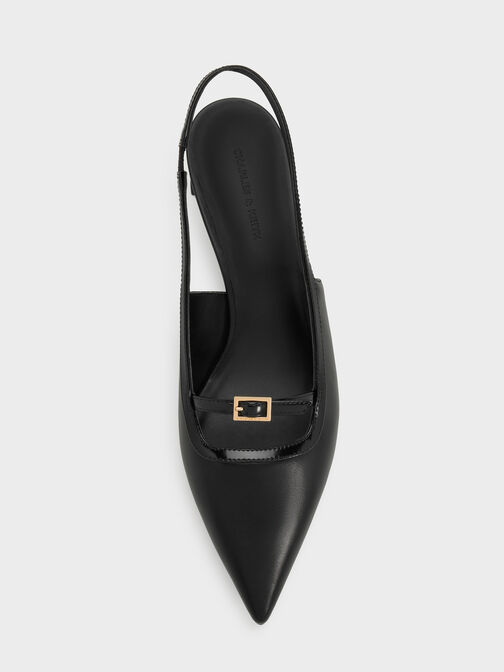 Buckle-Strap Slingback Pumps, Black, hi-res