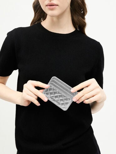 حافظة بطاقات كليو بتصميم مبطّن أنيق, فضي, hi-res