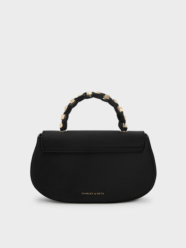 حقيبة إيليان من الساتان ومقبض يد علوي مرصع بالأحجار, أسود, hi-res