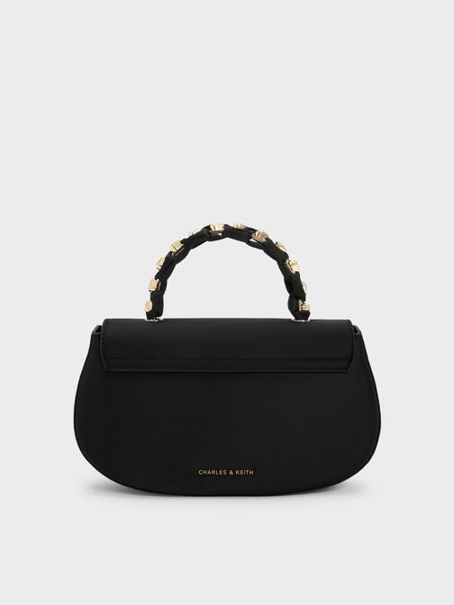 حقيبة إيليان من الساتان ومقبض يد علوي مرصع بالأحجار, أسود, hi-res