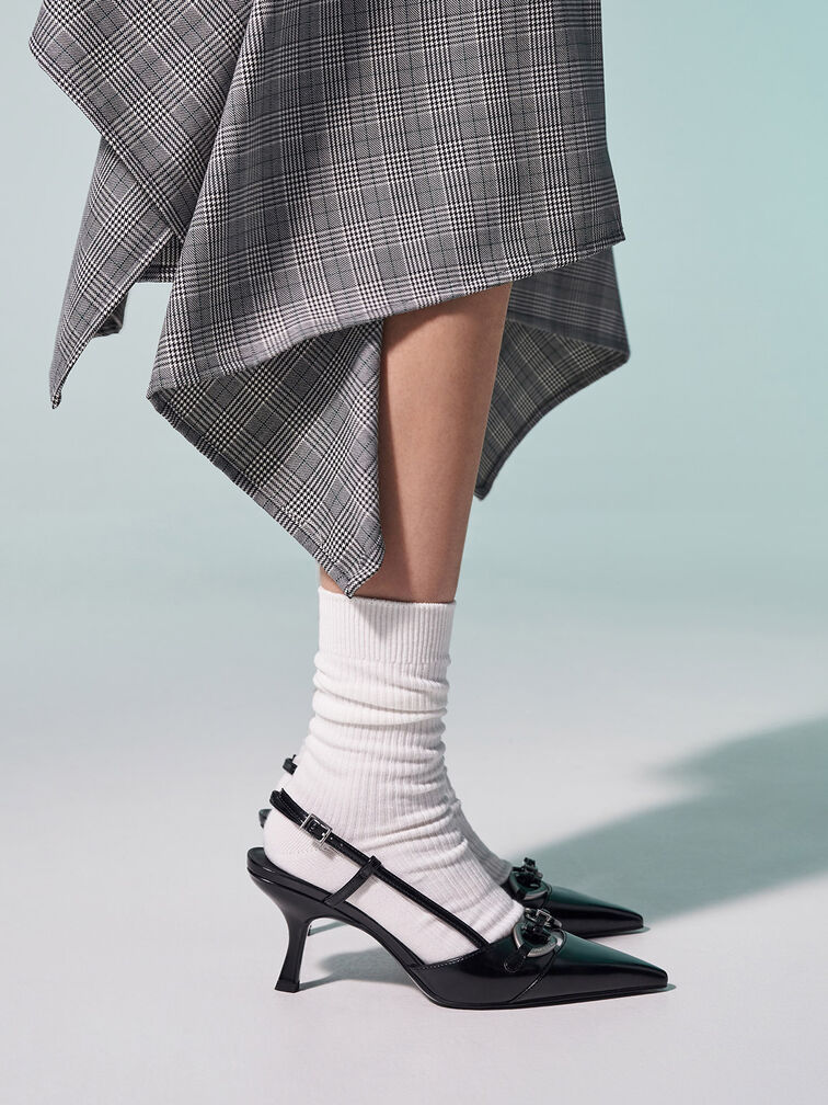 Metallic-Accent Slant-Heel Slingback Pumps, Black Boxed, hi-res