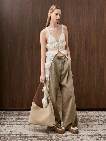 حذاء بلاتفورم بفرو معاد التدوير, بني, hi-res