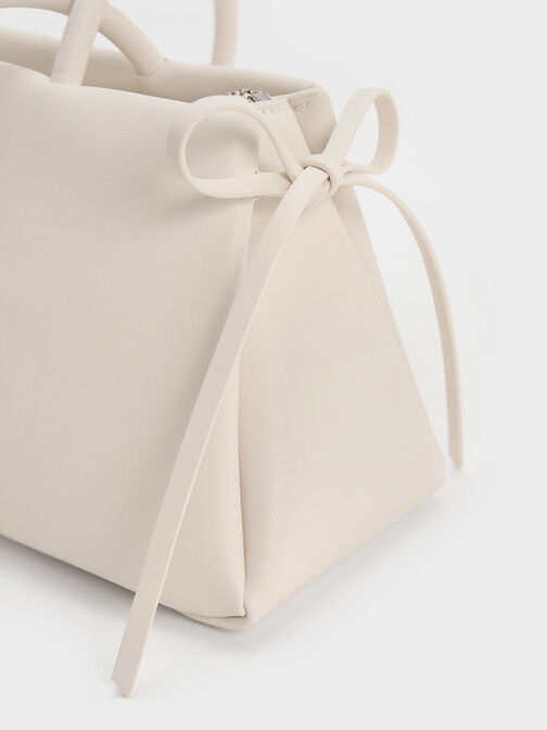 Hazel Bow Elongated Trapeze Shoulder Bag, Meringue White, hi-res