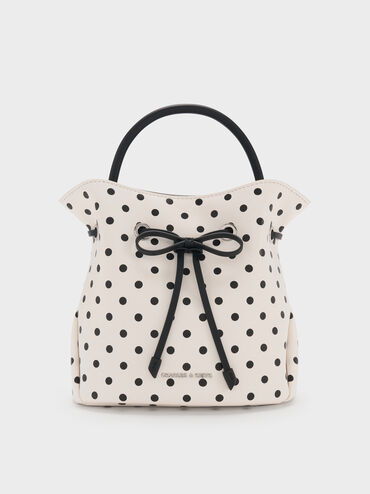 حقيبة باكيت هازل بفيونكة ونقشة منقطة, كريمي, hi-res