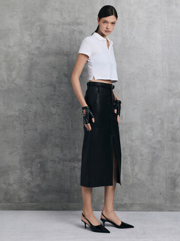 حذاء مفتوح من الخلف بكعب ستليتو أنيق ومقدمة مدببة لون لامع, أسود براق, hi-res