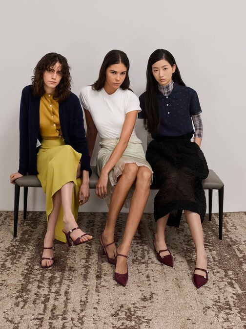 حذاء ميول من الجلد اللامع بكعب ومقدمة مدببة بمشبك مرصع بحجر, برغندي, hi-res