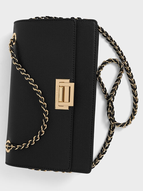 حقيبة كتف إيفرلاين بحزام مضفّر, أسود, hi-res