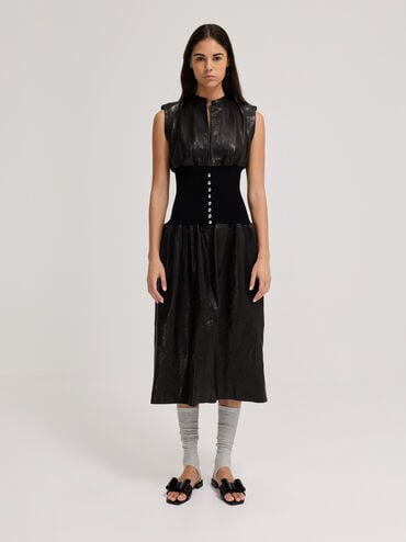 Lu Patent Leather Bow Slide Sandals, Black Patent, hi-res