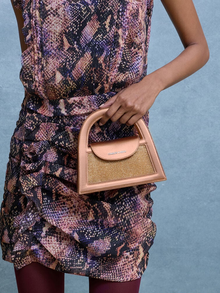 حقيبة إيست بمقبض علوي وتصميم لامع, برونزي, hi-res