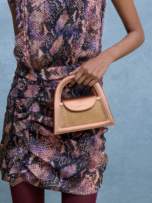 حقيبة إيست بمقبض علوي وتصميم لامع, برونزي, hi-res